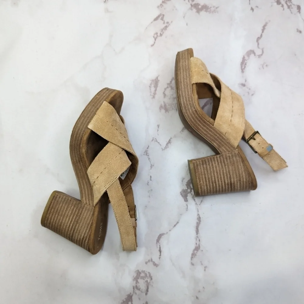 Toms Tan Suede Platform Sandals